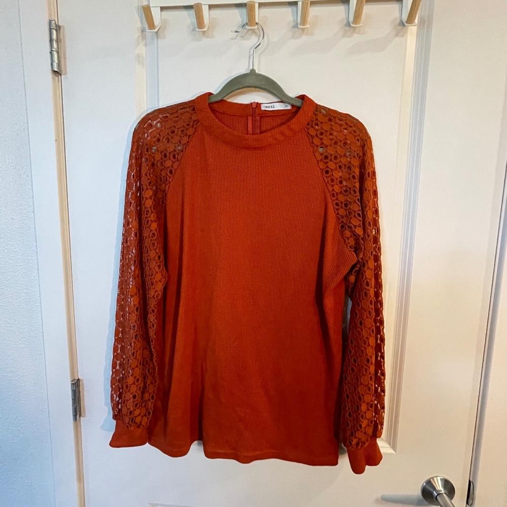 Orange Lacey Long Sleeve Blouse